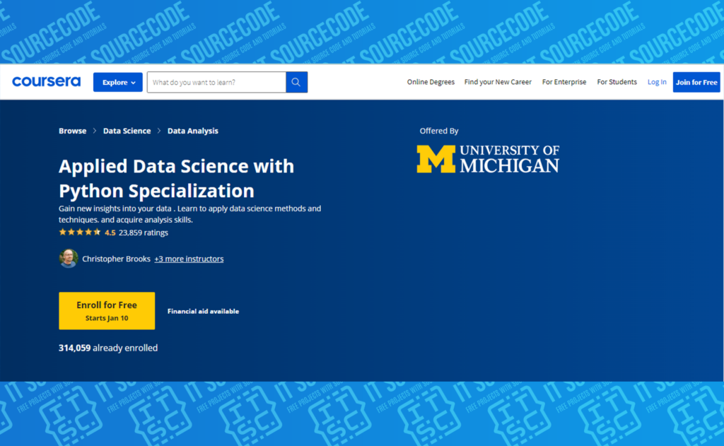 Python Course online with free Certificate Applied Data Science with Python Specialization