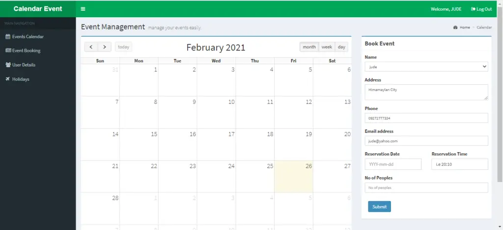 Calendar Event In PHP With Source Code VIDEO FREE 2022