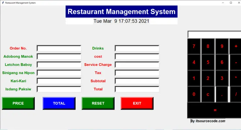 Restaurant Management System Project in Python Source Code