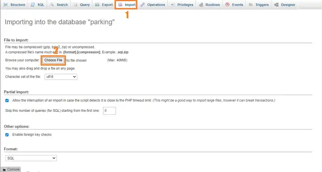 parking management system import sql file