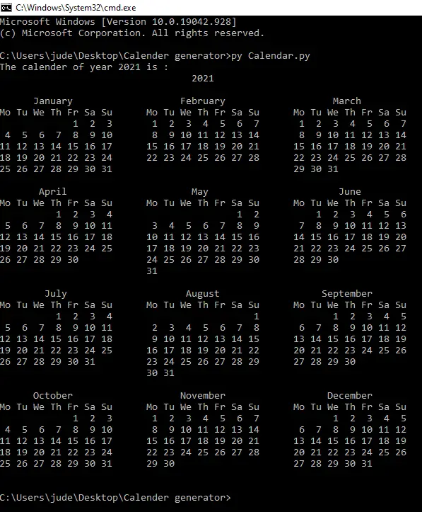 Display Calendar in Python