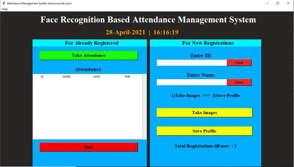 Attendance Management System Output
