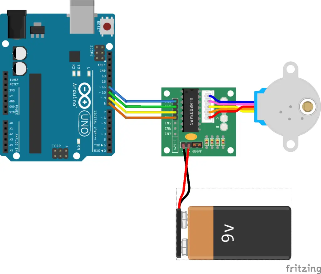 Stepper motor with motor driver Wiring Diagram