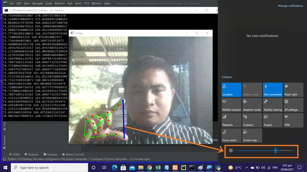 Brightness Control With Hand Detection OpenCV Python Output
