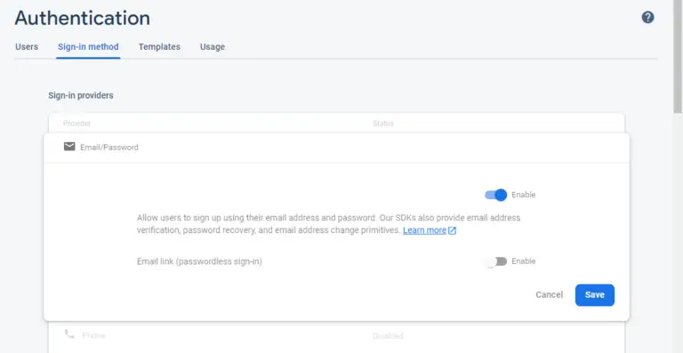 Firebase authentication enabled