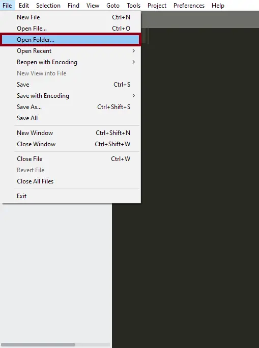 Text Editor open folder