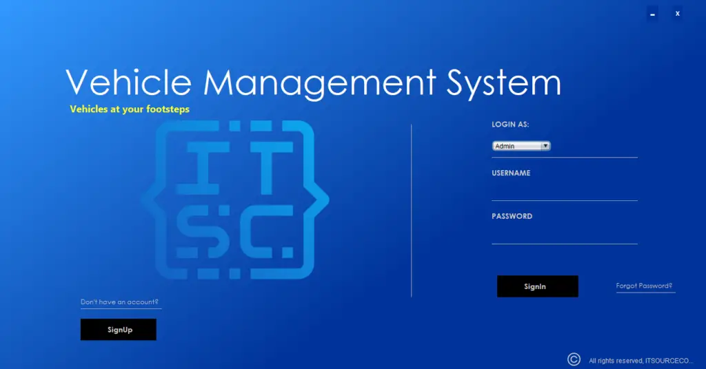 Vehicle Management System Project In Java Login Page