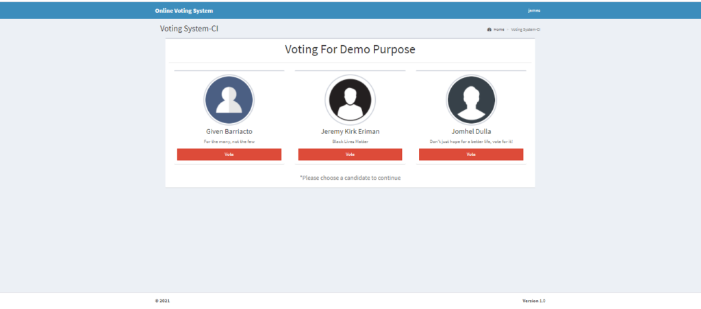 Online Voting System In CodeIgniter User Panel