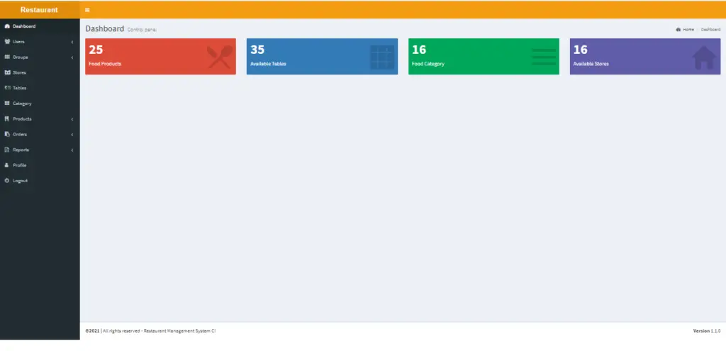 Restaurant Management System Project In CodeIgniter Admin Panel