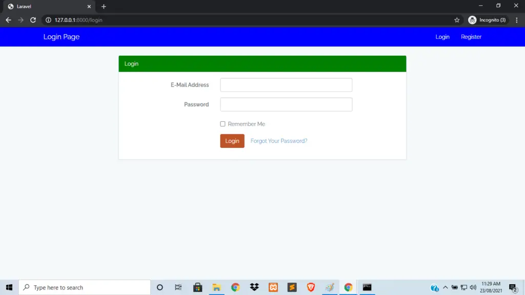 Laravel Login Page