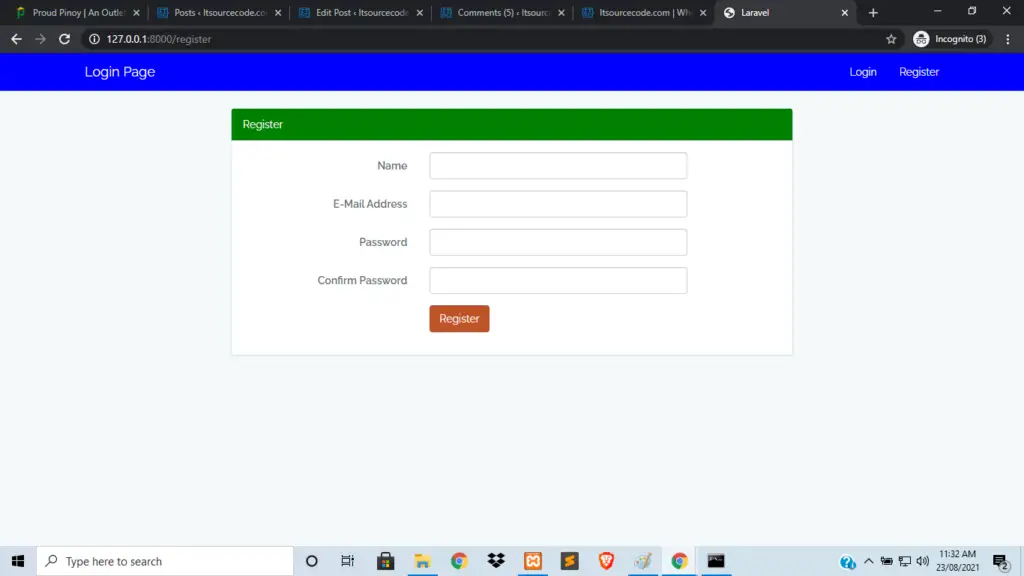 Laravel Login Page