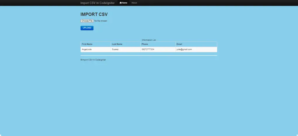 Import CSV File In CodeIgniter Output