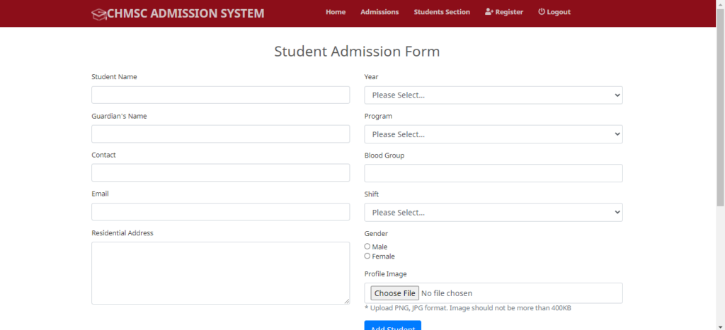 Online Admission Management System In CodeIgniter Admission Form