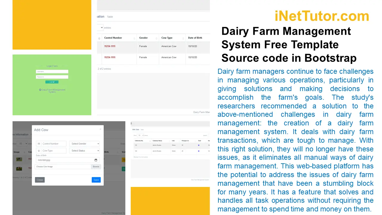 Dairy Farm Management System Free Template Source code in Bootstrap