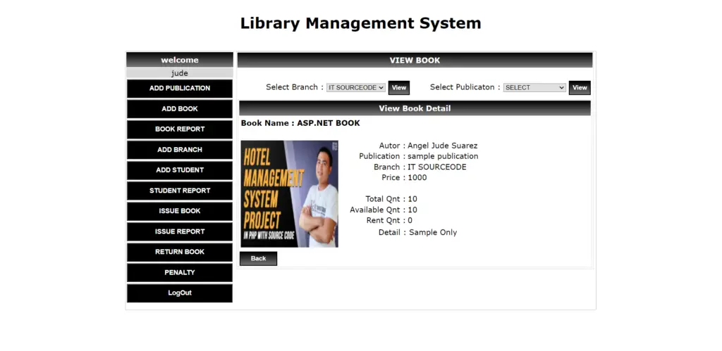 Library Management System In ASP.NET Output