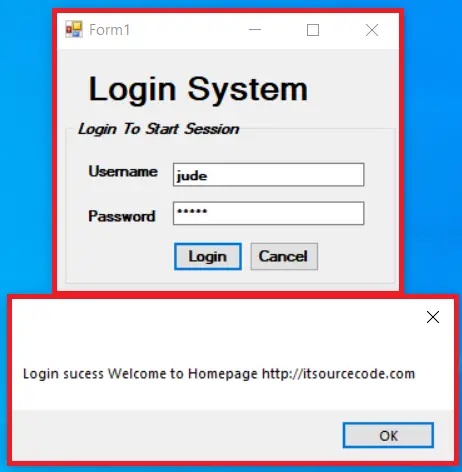 Login Page in C# With SQL Server Output