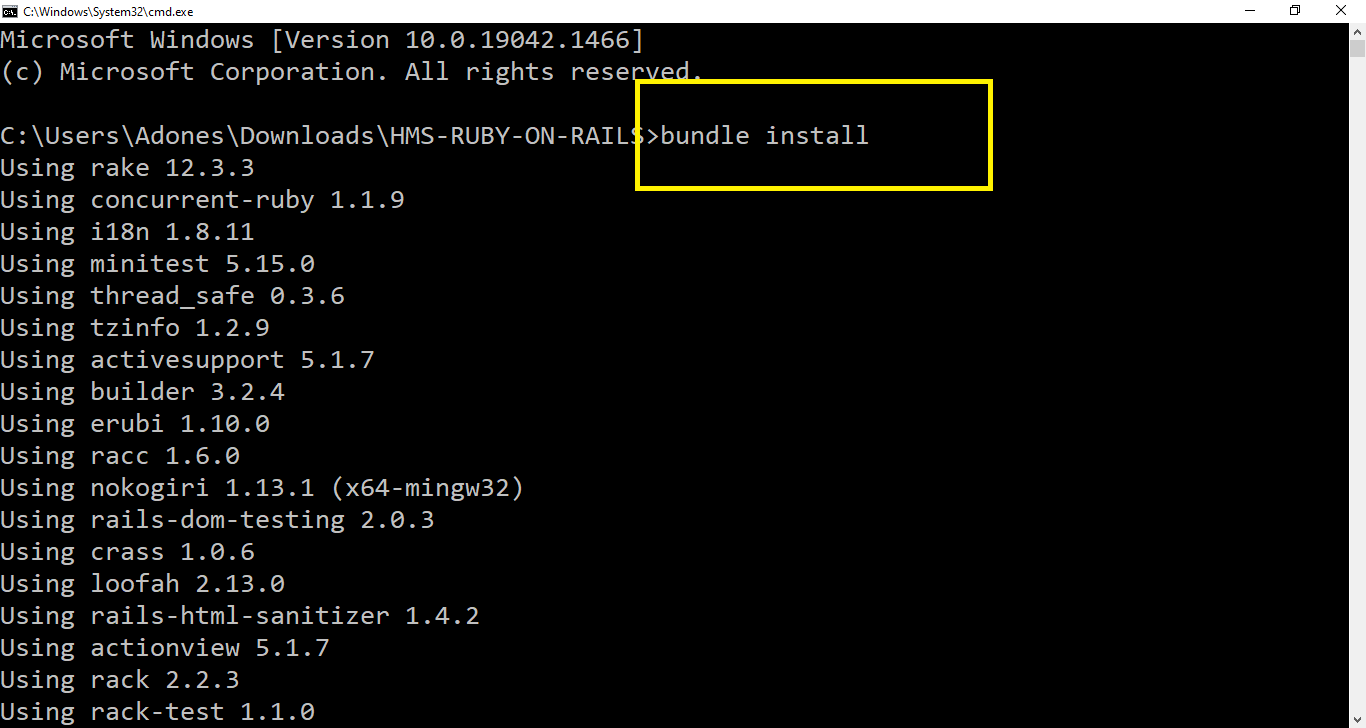 bundle install for Hospital Management System Project in Ruby on Rails with Source Code