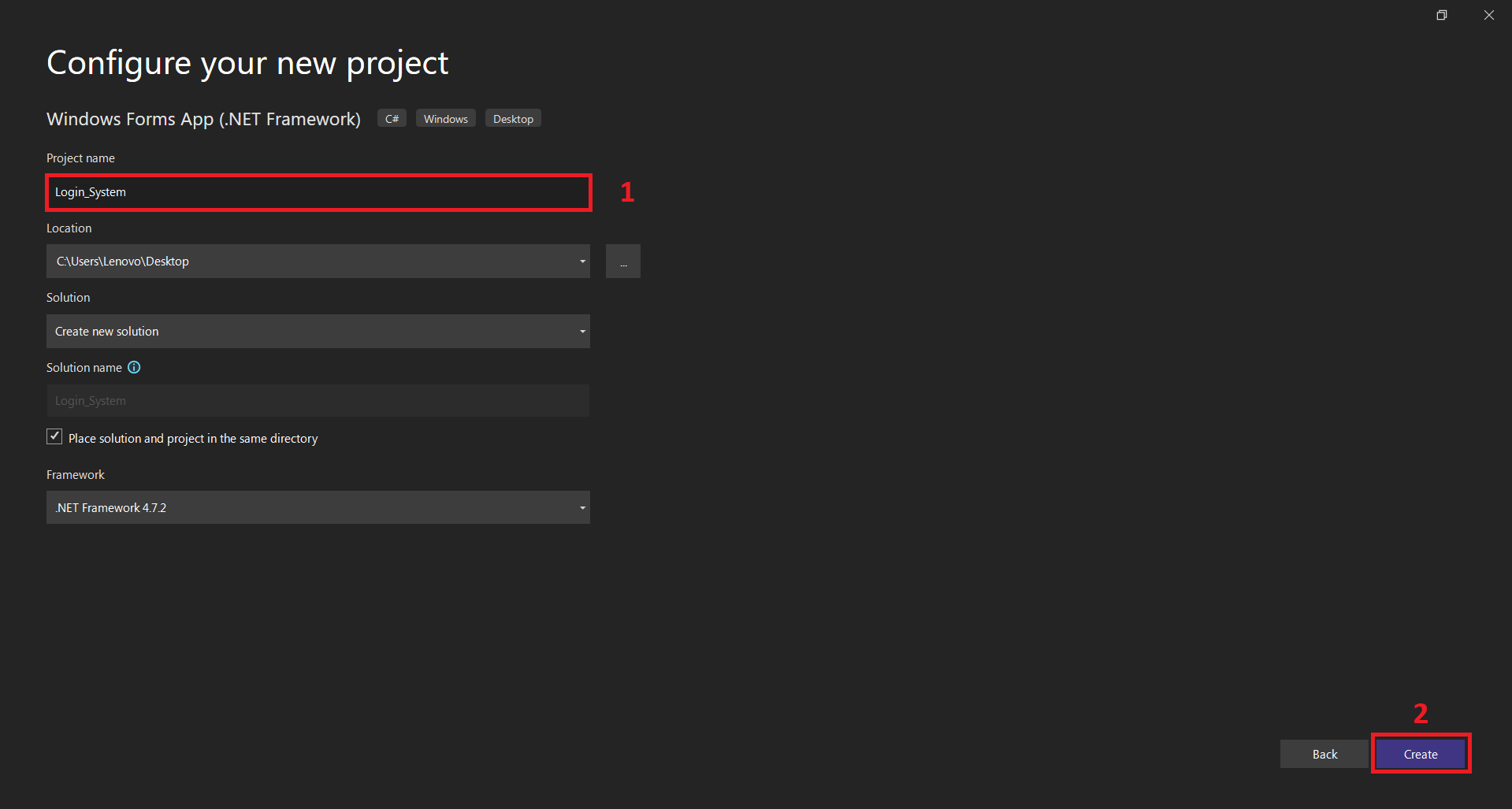login page in c# project name