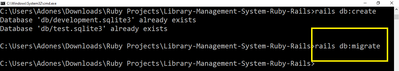 rails db migrate for Library Management System Project in Ruby on Rails with Source Code