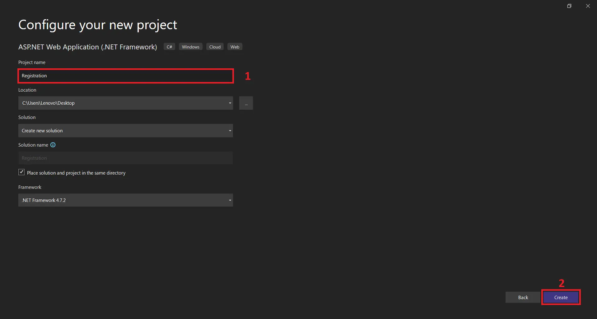 registration form in asp.net project name