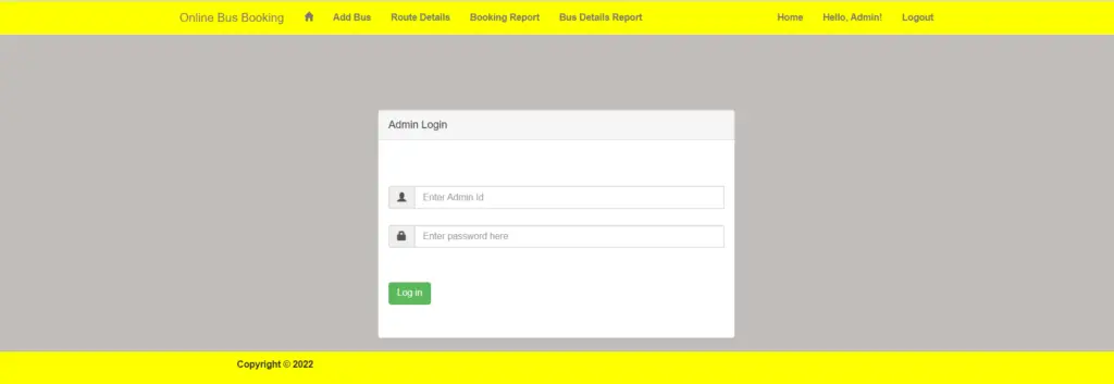 Bus Reservation System Project in ASP.net Admin Login Page