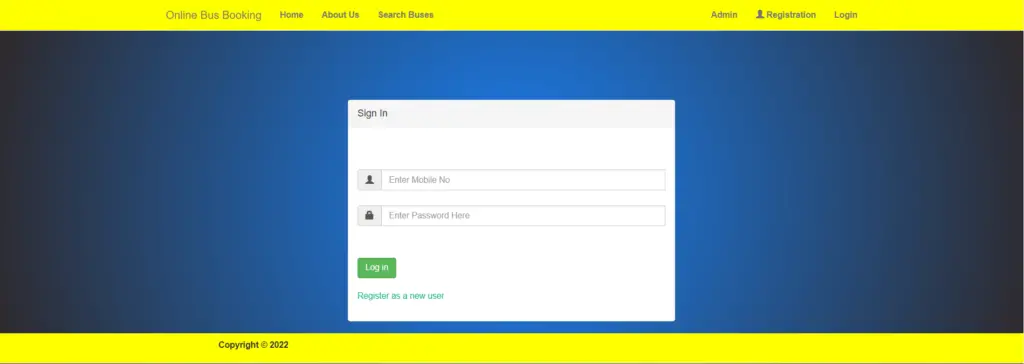 Bus Reservation System Project in ASP.net User Login Page