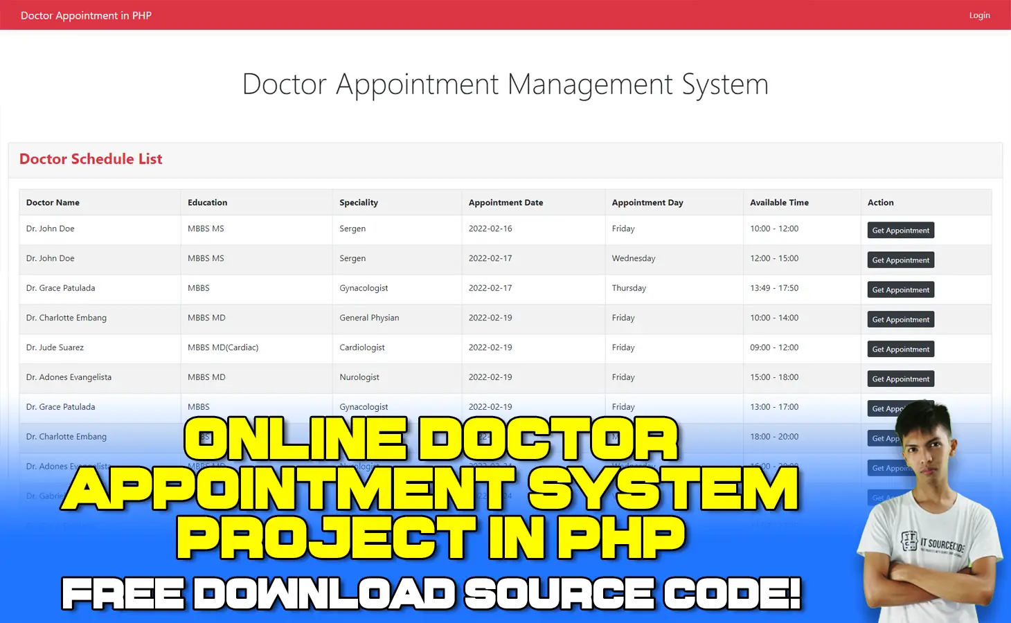 Online Doctor Appointment System Project in PHP Free Download