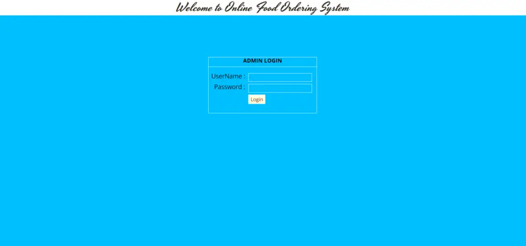 Online Food Ordering System Project in ASP.net Admin Login Page