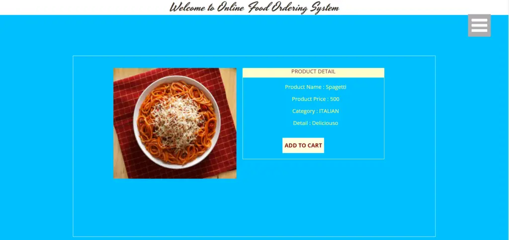 Online Food Ordering System Project in ASP.net User Add to Cart