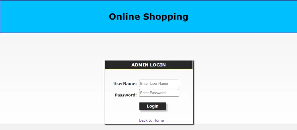 Online Shopping Project in ASP.net Admin Login Page