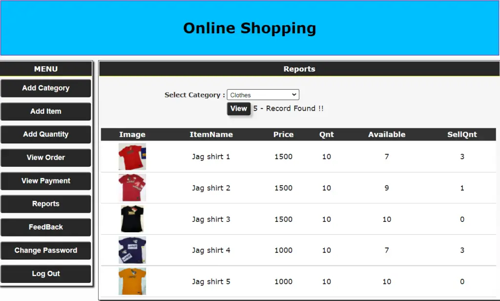 Online Shopping Project in ASP.net Admin Side