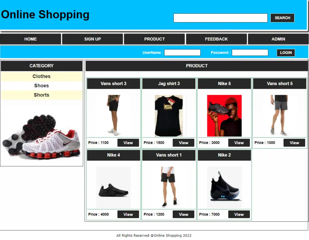 Online Shopping Project in ASP.net List of Products