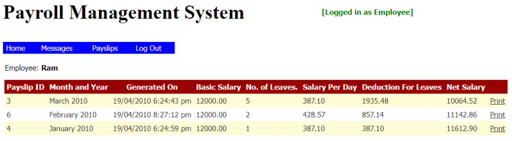 Payroll Management System In ASP.NET Employee Side