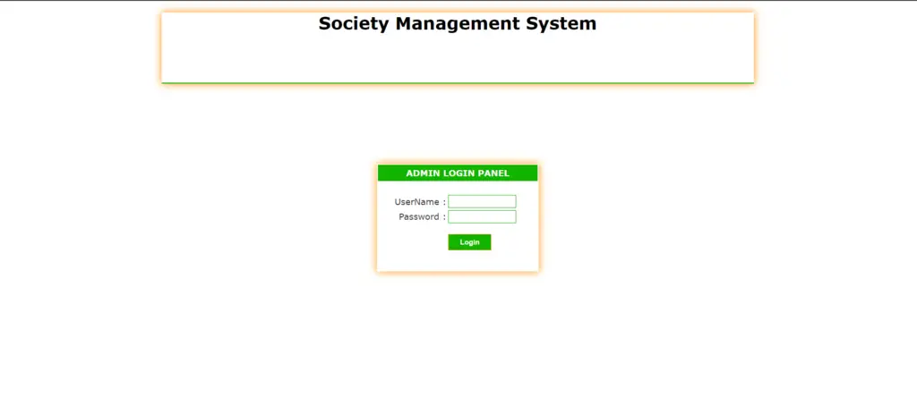 Society Management System In ASP.net Admin Login Page