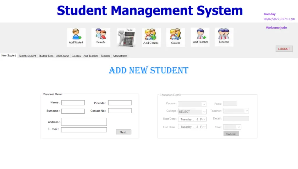 Student Management System Project in ASP.NET Output