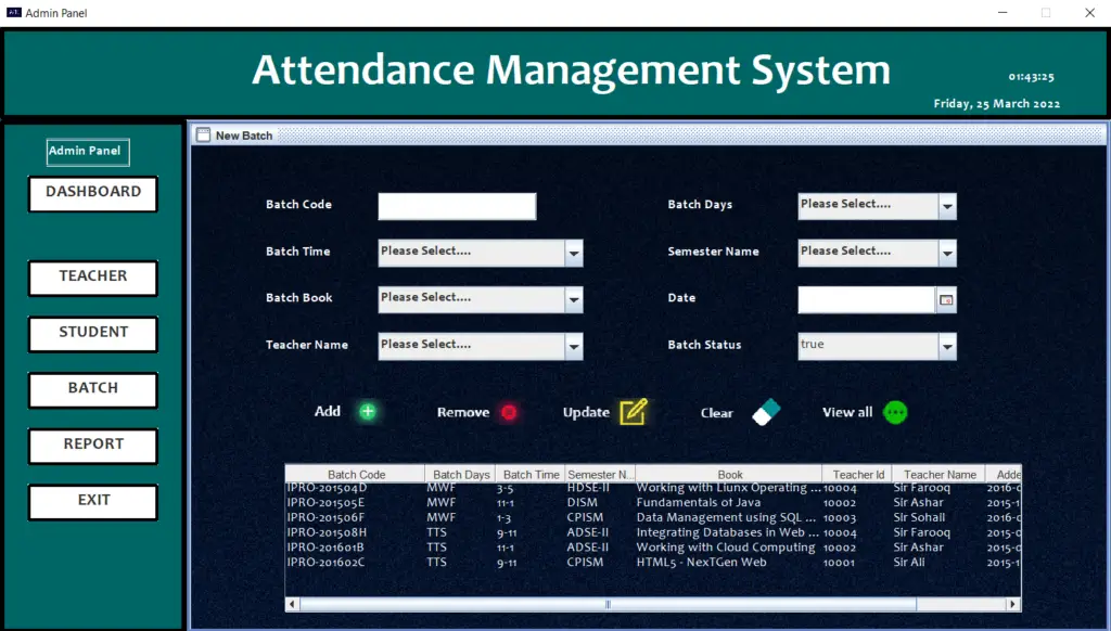 Attendance Management System Project In Java Batch Information
