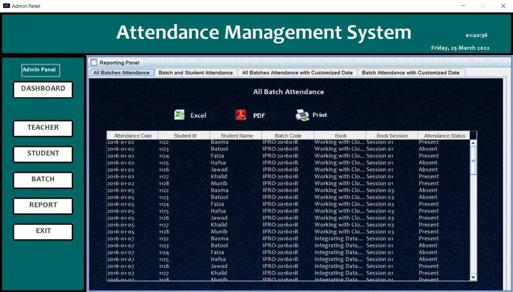 Attendance Management System Project In Java Reports