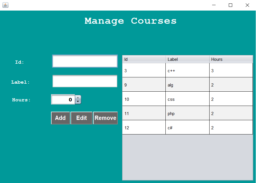 Course Management System Project in Java Manage Course