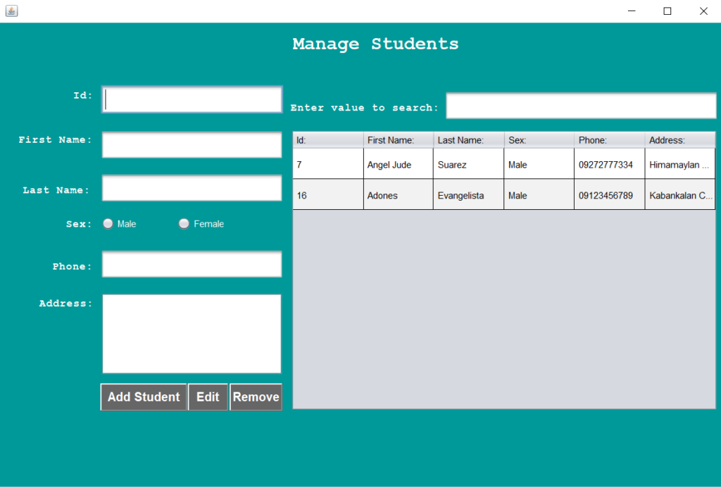 Course Management System Project in Java Manage Students