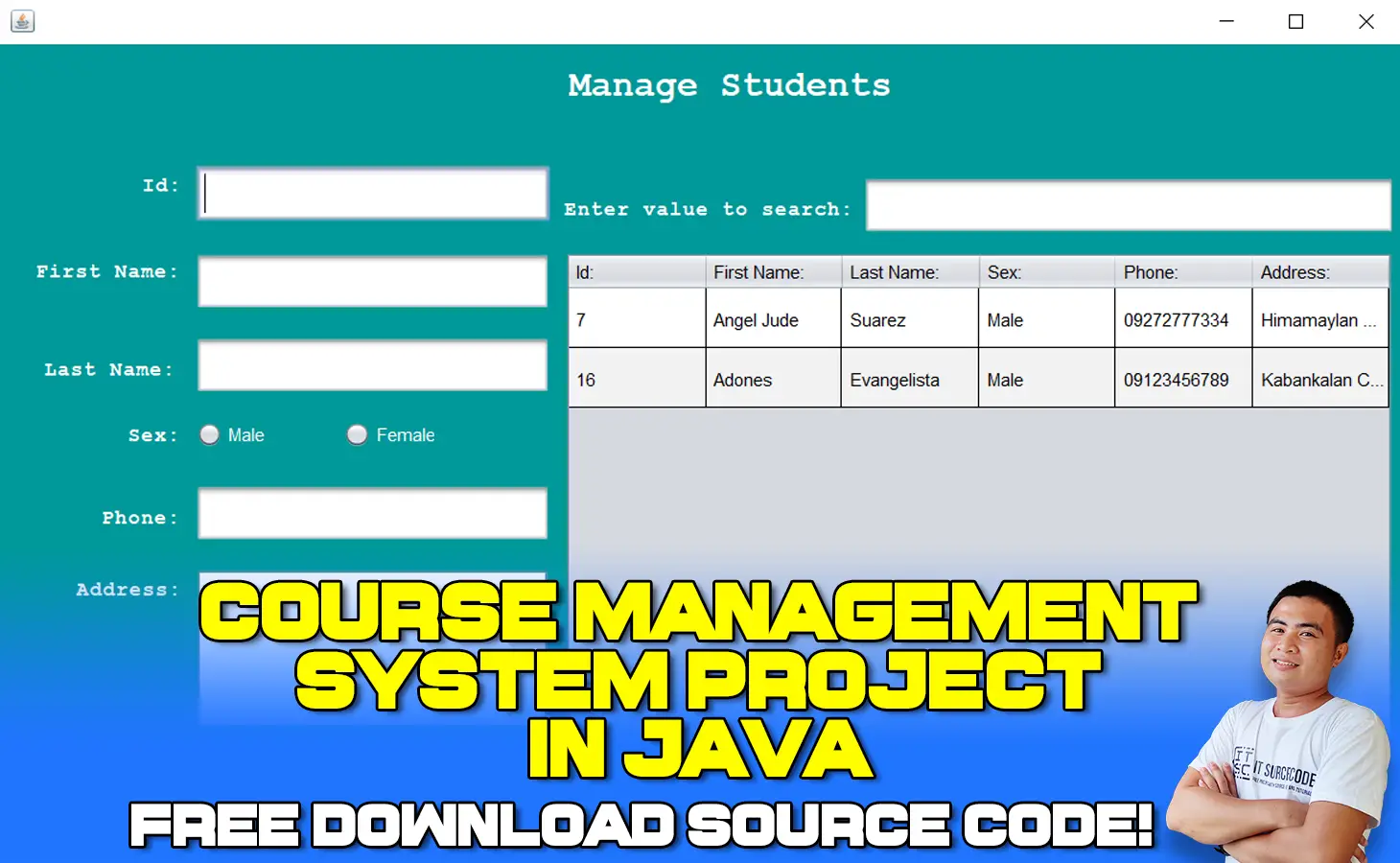 Course Management System Project in Java With Source Code