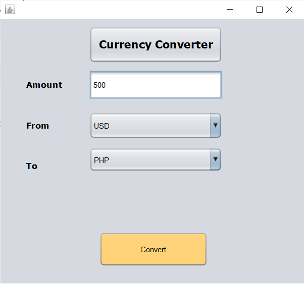 Currency Converter Project in Java Output