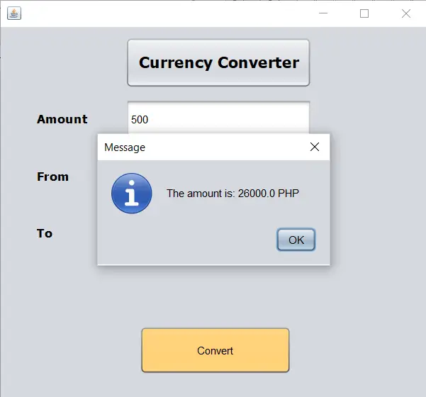 Currency Converter Project in Java Result
