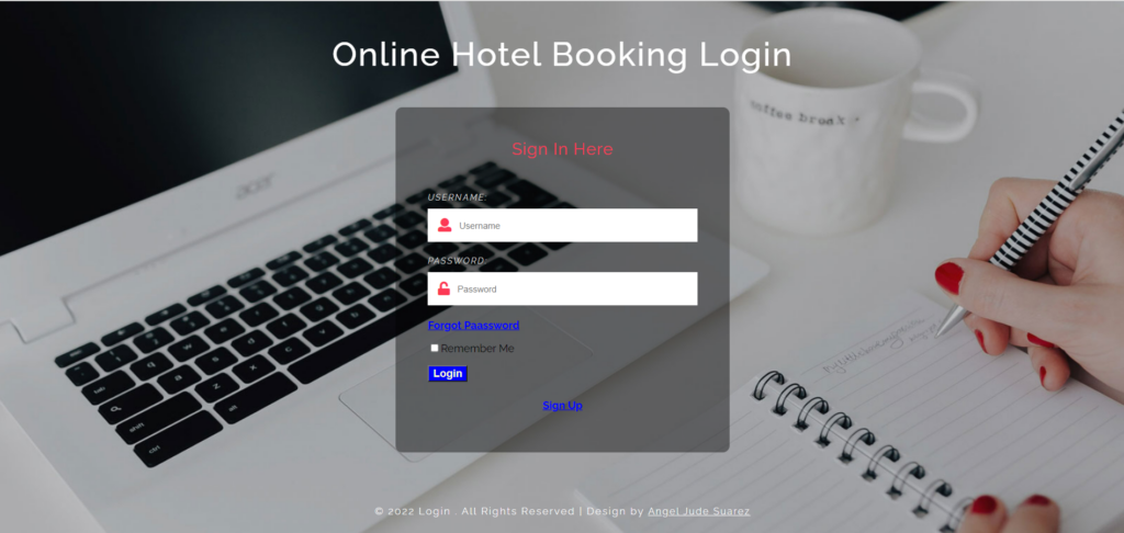 Hotel Management System Project in ASP.net Login Page