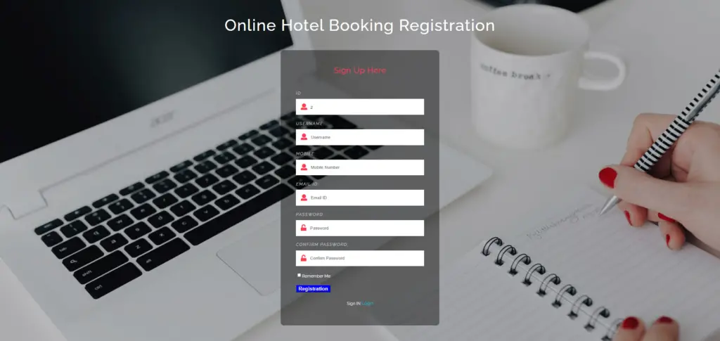 Hotel Management System Project in ASP.net Registration Form