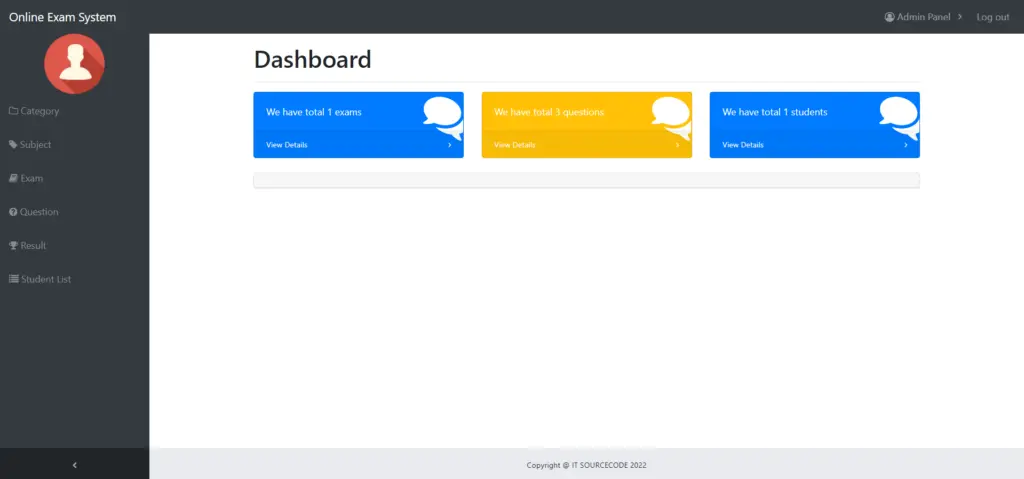 Online Exam System in ASP.net Admin Dashboard