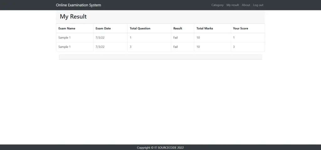 Online Exam System in ASP.net Student Exam Results