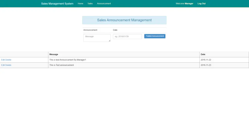 Sales Management System Project in ASP.net Announcements