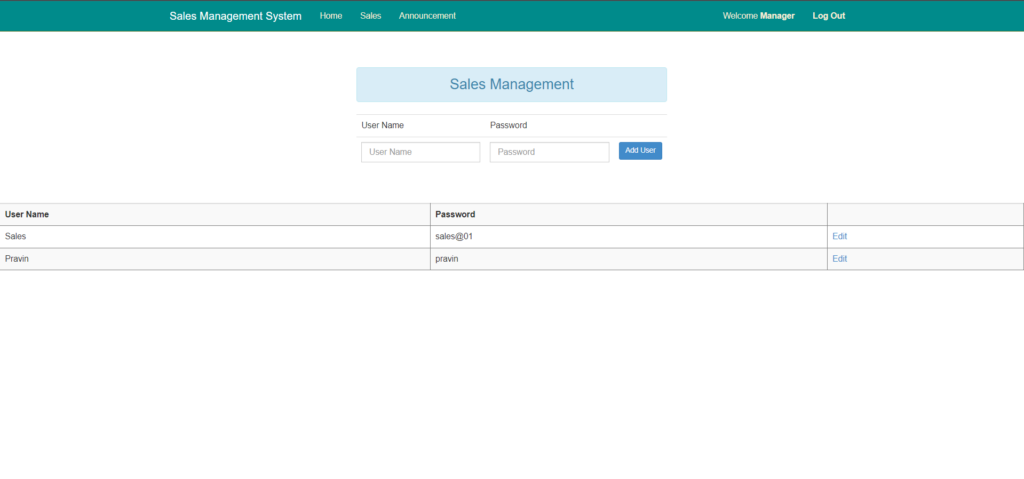 Sales Management System Project in ASP.net List of Sales User