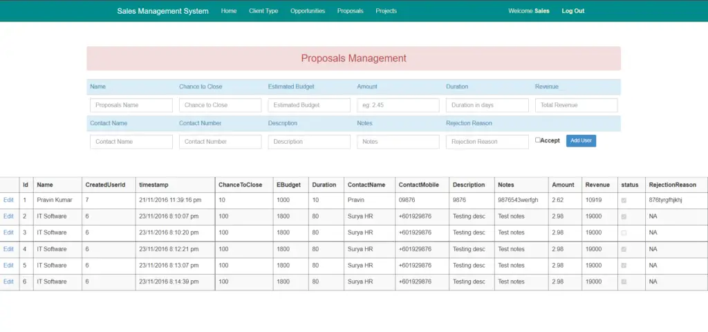 Sales Management System Project in ASP.net Proposals Project