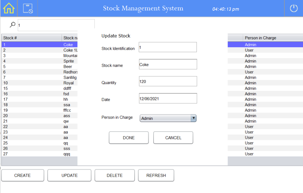 Stock Management System Project in Java Update Stock